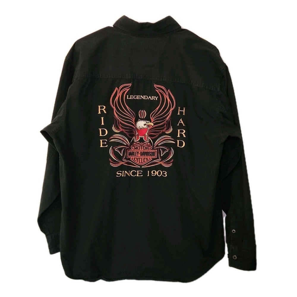 Harley-Davidson Embroidered Eagle "Ride Hard" Shirt Men's Large Vintage 2005